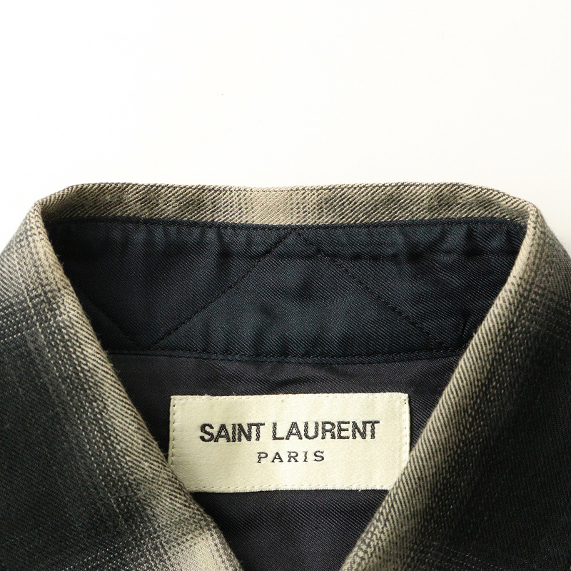 サンローランパリ Saint Laurent PARIS エディ期 326627 チェック ウール長袖シャツ 37 ブラック┃トップス【2400014574470】_画像6