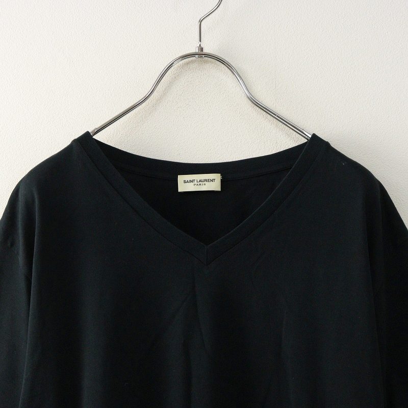 JPタグ サンローランパリ Saint Laurent PARIS エディ期 コットンVネック半袖Tシャツ XS ブラック┃イタリア製【2400014574388】_画像3