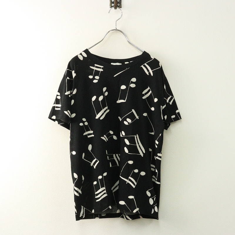 美品 JPタグ サンローランパリ Saint Laurent PARIS エディ期 437178 音符プリント 半袖Tシャツ XS ブラック┃イタリア製【2400014574364】_画像1