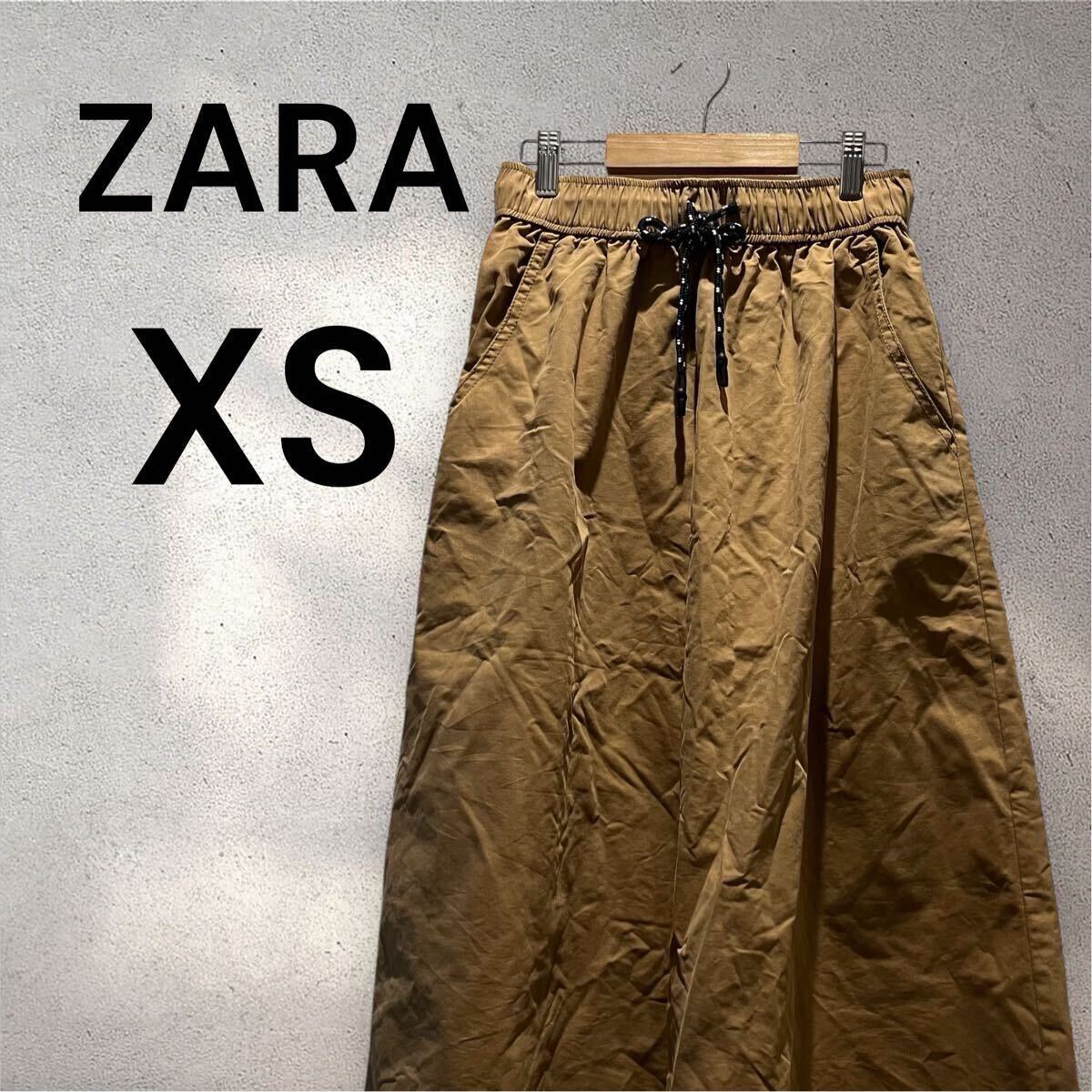 ザラ　スカートカーキ　ウエストゴム、紐　フレアシルエット　XS ZARA スカート_画像1