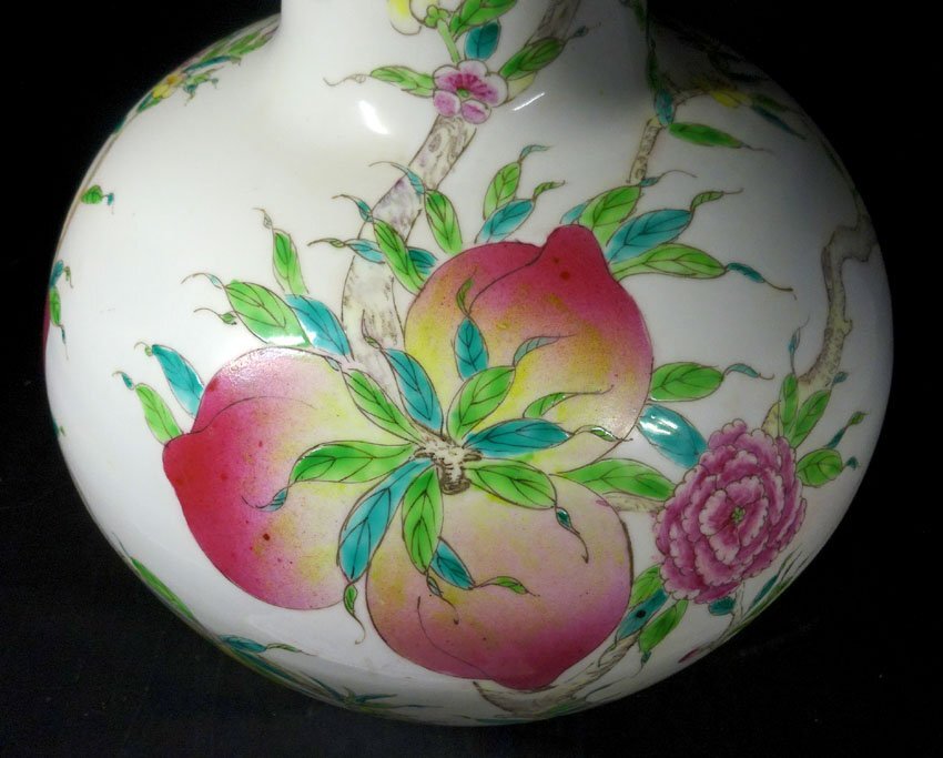 緑屋c■ 中国古玩　粉彩 桃木紋　天球瓶 花瓶 壺　大清乾隆年製　高さ約52.7cm　唐物 時代物　i9/10-6938/31-2#160_画像7