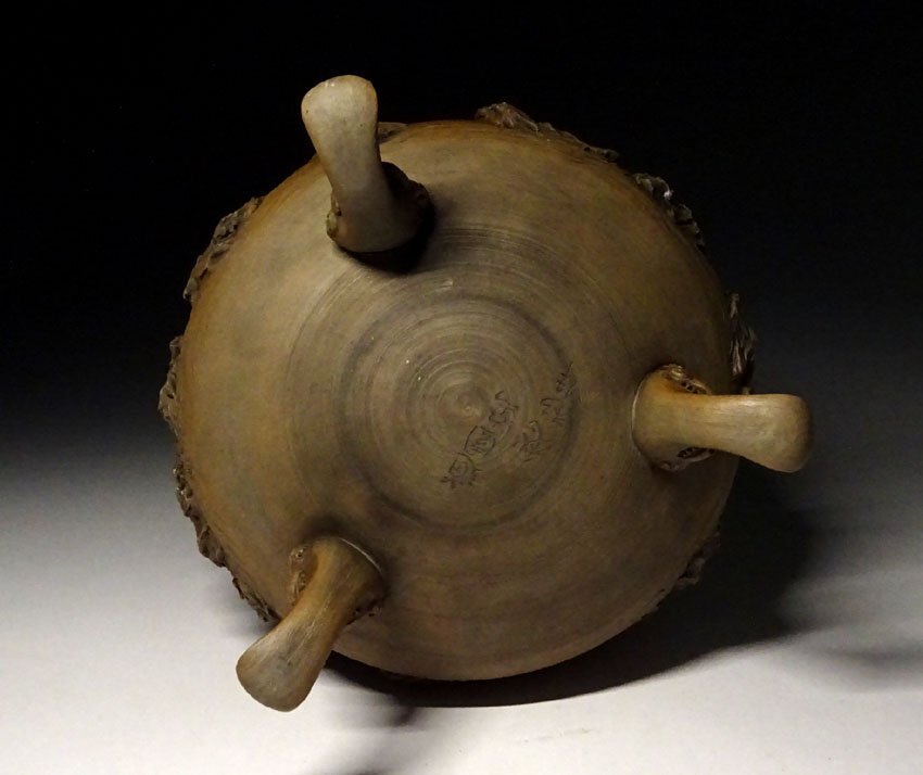 緑屋c■ 古賀 愁彩 作　道園窯　細密山水楼閣浮彫　大香炉　高約28.5cm　i9/10-6930/6-2#80_画像4