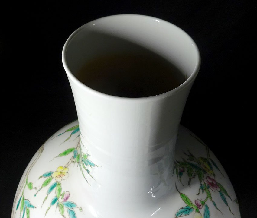 緑屋c■ 中国古玩　粉彩 桃木紋　天球瓶 花瓶 壺　大清乾隆年製　高さ約52.7cm　唐物 時代物　i9/10-6938/31-2#160_画像6