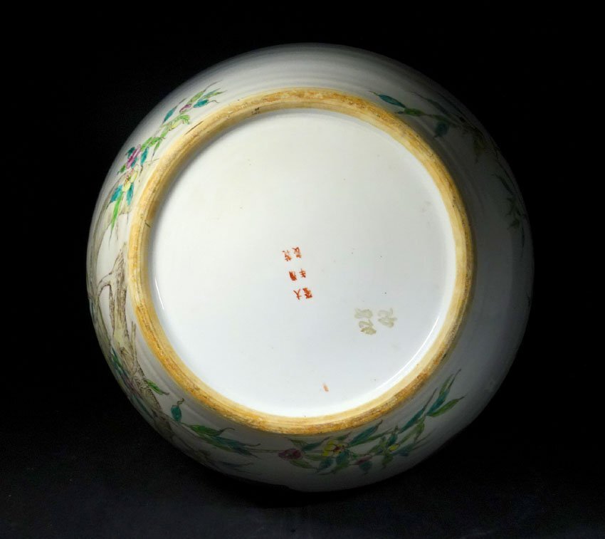 緑屋c■ 中国古玩　粉彩 桃木紋　天球瓶 花瓶 壺　大清乾隆年製　高さ約52.7cm　唐物 時代物　i9/10-6938/31-2#160_画像4