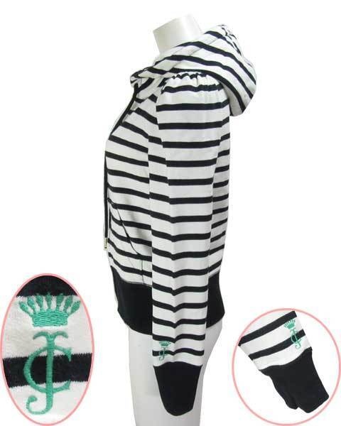 ジューシークチュール 白 黒 ボーダー コットン パーカー S_画像2