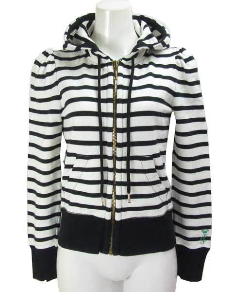 ジューシークチュール 白 黒 ボーダー コットン パーカー S_画像1