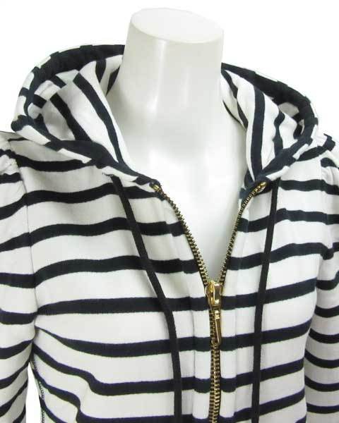ジューシークチュール 白 黒 ボーダー コットン パーカー S_画像4