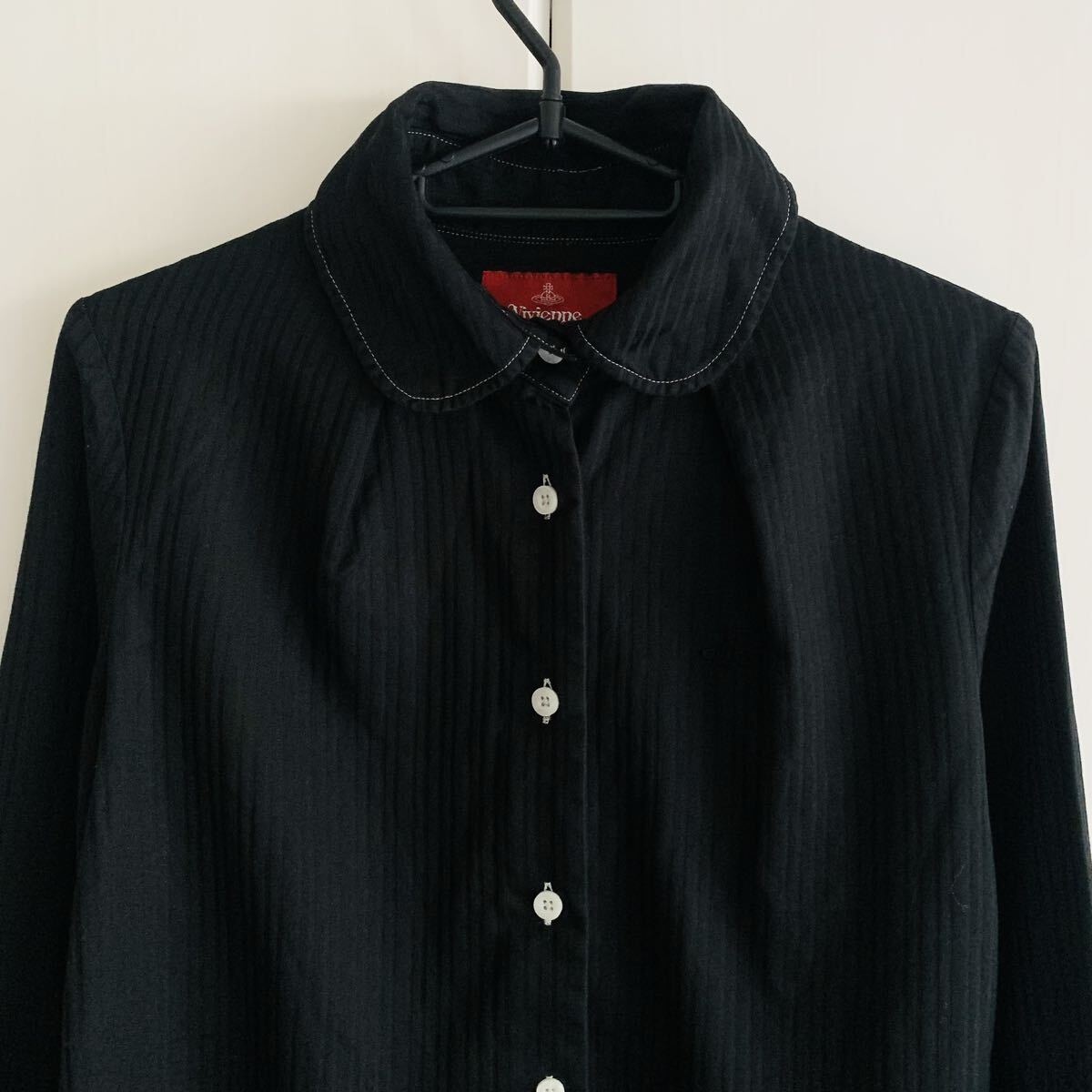 美品 ヴィヴィアンウエストウッド オーブロゴ ステッチ ストライプ ブラウス ブラック 長袖シャツ_画像2