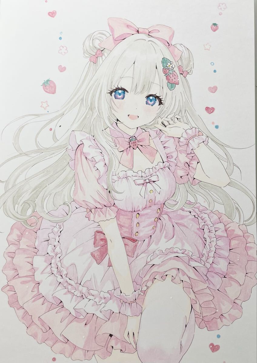  ручные иллюстрации [ клубника . розовый ].. симпатичный девочка Лолита одежда готовая одежда девушка .