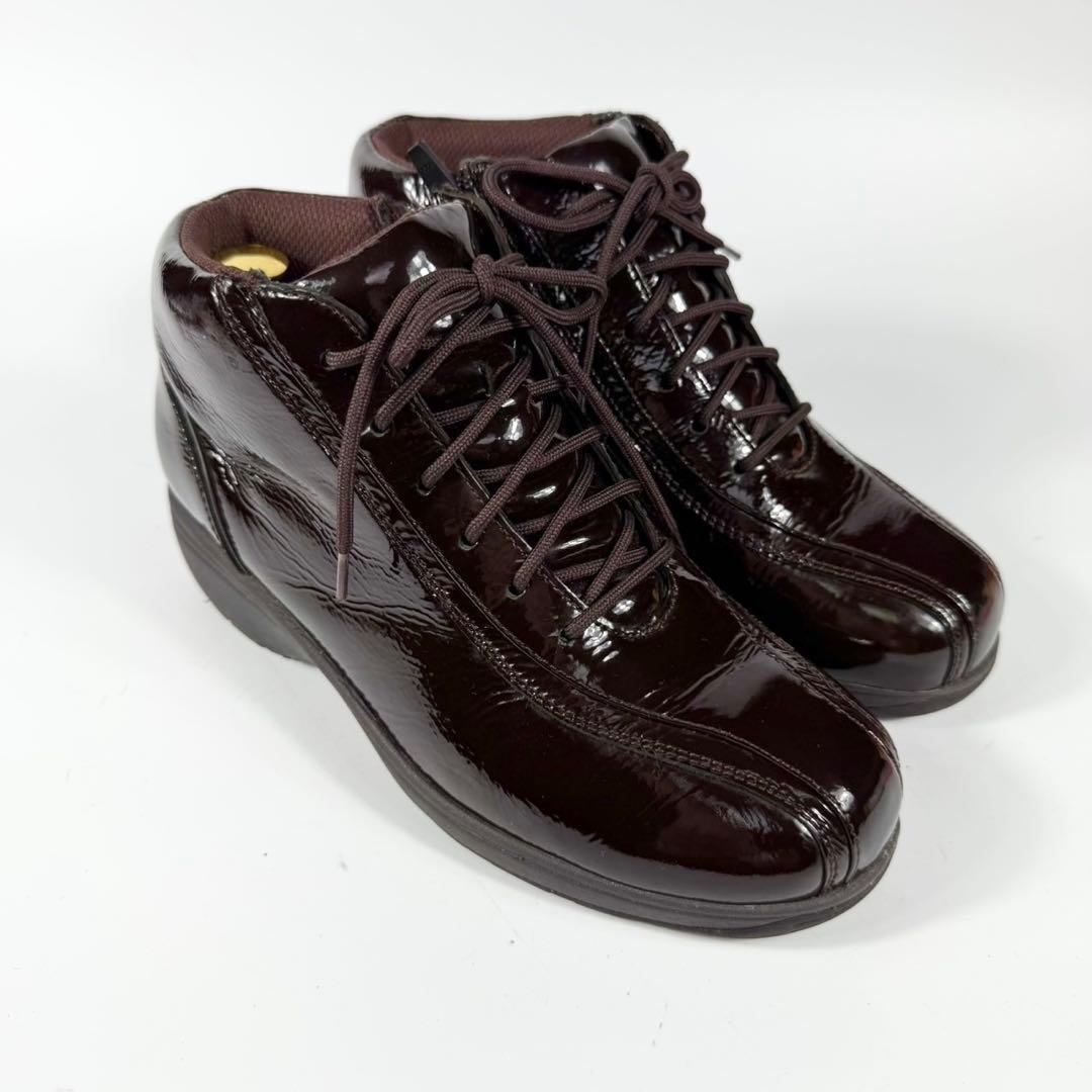 【美品】ASAHI Medical Walk コンフォートシューズハイカット 茶 23,5cm スニーカー レースアップ_画像2