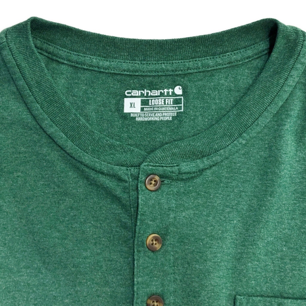 Carhartt カーハート ヘンリーネック 長袖ポケットＴシャツ グリーン(メンズ XL)中古 古着 V6416_画像3