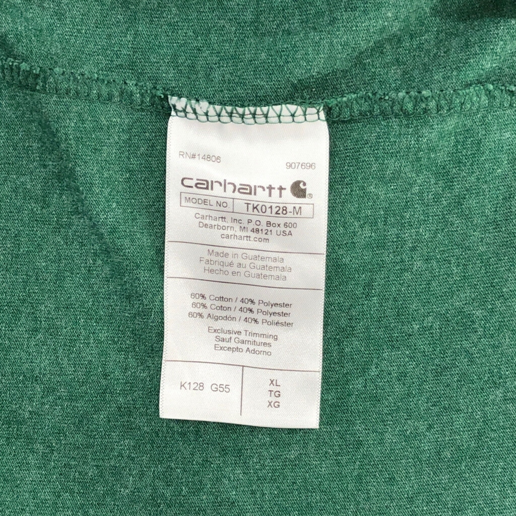 Carhartt カーハート ヘンリーネック 長袖ポケットＴシャツ グリーン(メンズ XL)中古 古着 V6416_画像4