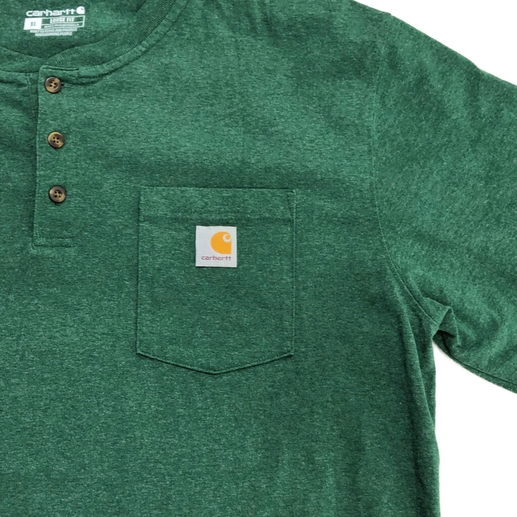 Carhartt カーハート ヘンリーネック 長袖ポケットＴシャツ グリーン(メンズ XL)中古 古着 V6416_画像5