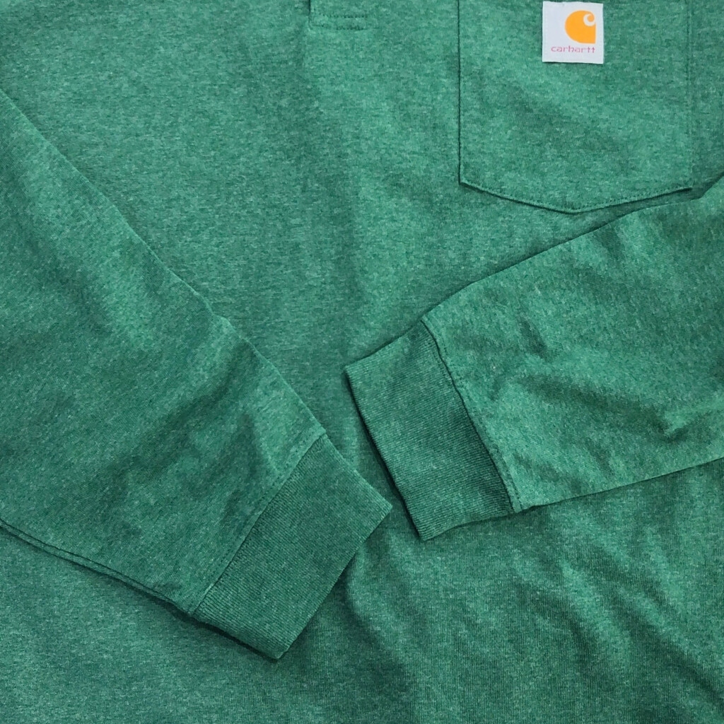Carhartt カーハート ヘンリーネック 長袖ポケットＴシャツ グリーン(メンズ XL)中古 古着 V6416_画像6