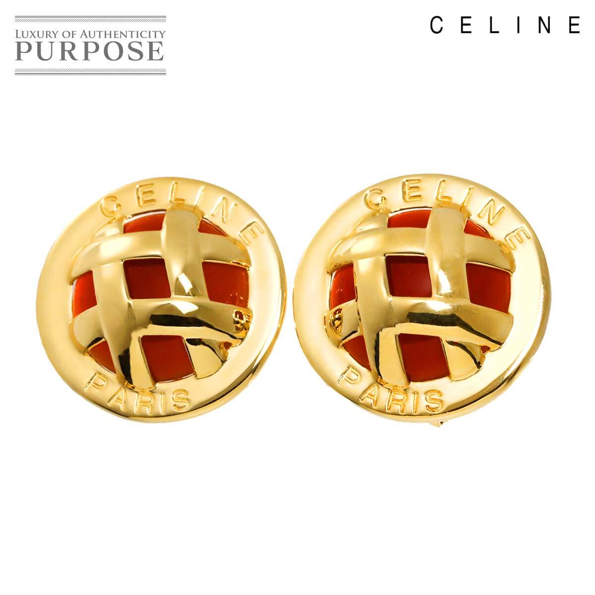 セリーヌ CELINE カルセドニー イヤリング K18 YG イエローゴールド 750 Earrings Clip on 90301687_画像1