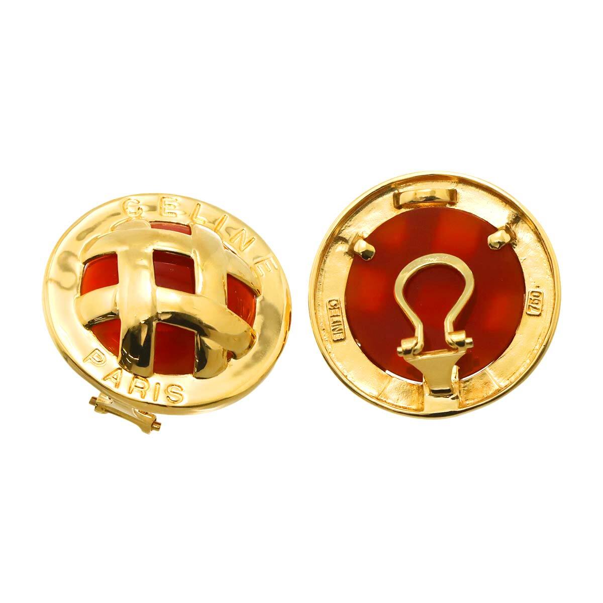 セリーヌ CELINE カルセドニー イヤリング K18 YG イエローゴールド 750 Earrings Clip on 90301687_画像3