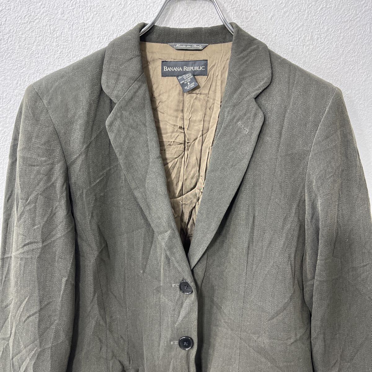 a712-5264 BABANANREPUBLIC テーラードジャケット レディース M〜 カーキ系 バナナリパブリック ボタン ブレザー アウター 秋物_画像2