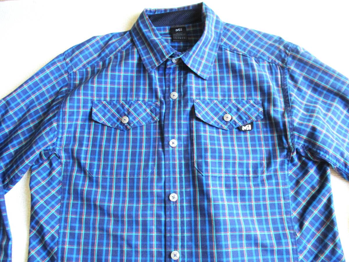 ブルー系★ M ミレー★ 長袖チェックシャツ★ 青 アウトドア_画像4