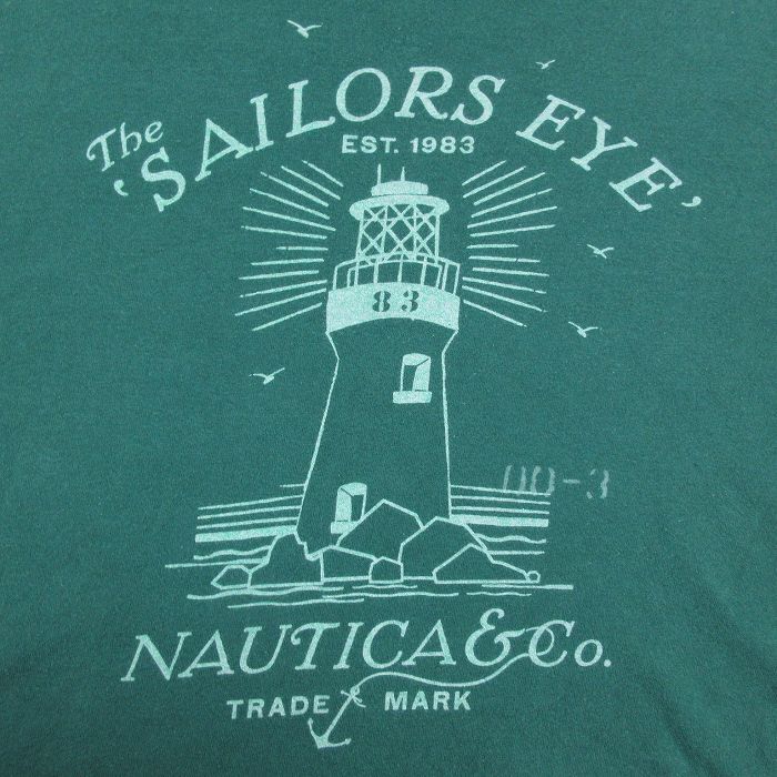 XL/ б/у одежда Nautica короткий рукав бренд футболка мужской лампа шт. большой размер хлопок вырез лодочкой зеленый зеленый 25jun10 б/у 