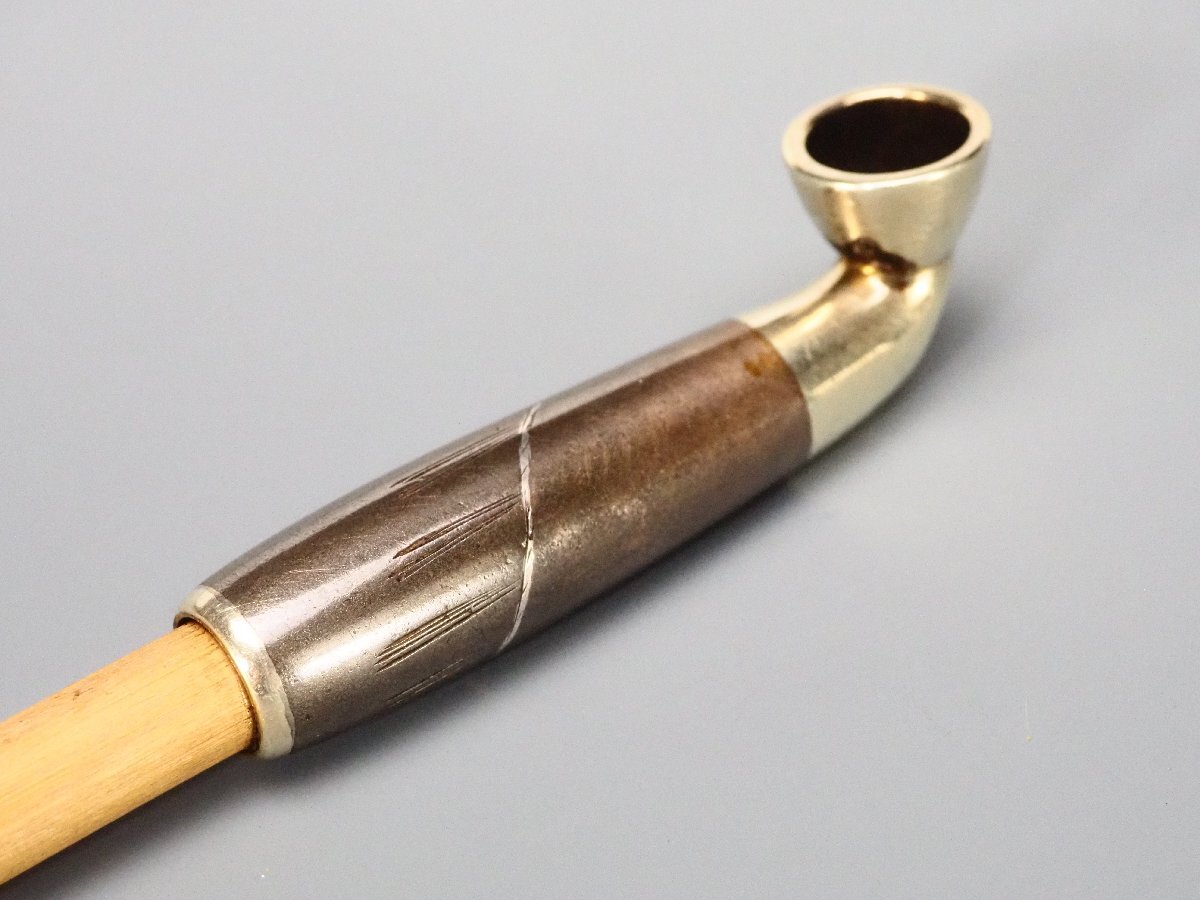 【治】時代喫煙具 銀製 金銅象嵌 鼠大黒彫煙管☆(検索:キセル パイプ 喫煙具 莨具 煙草具 彫刻 彫金 古い 明治金工 古作 時代) BCH064_画像2
