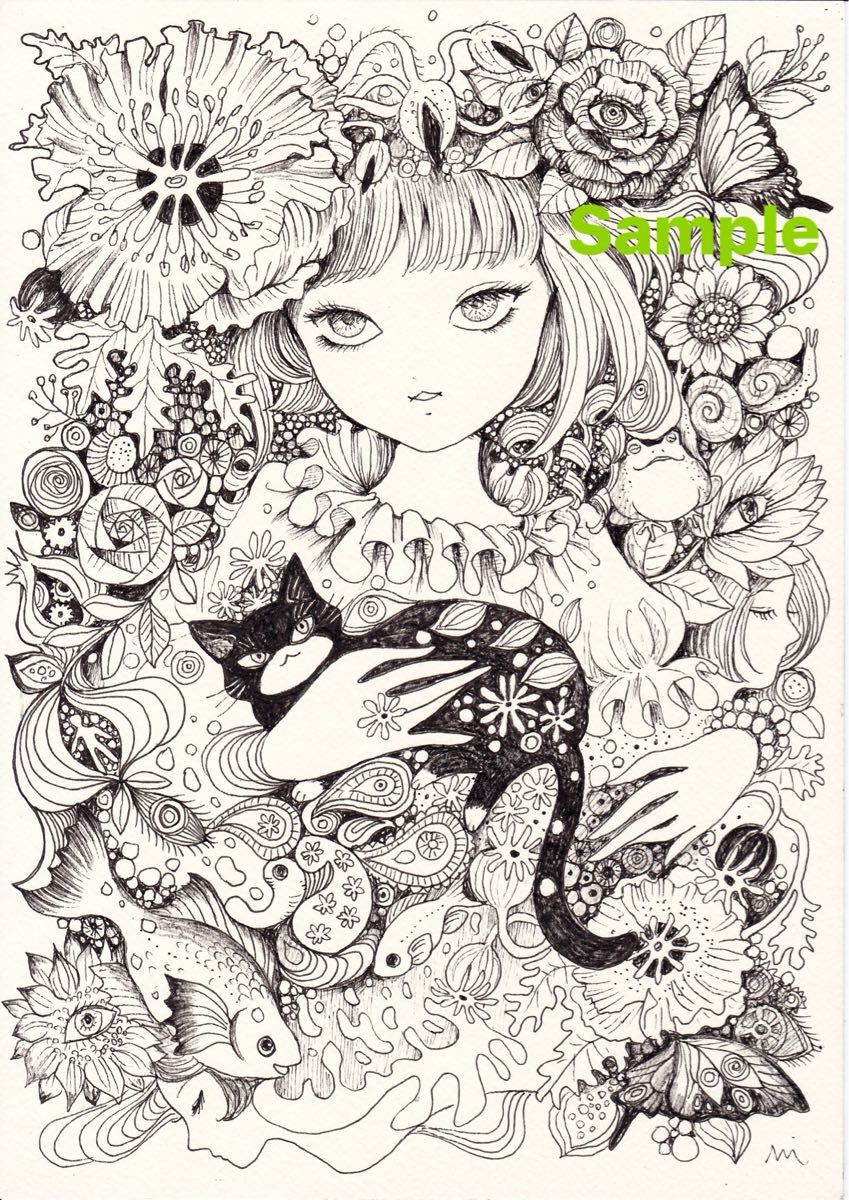  линия . Efini Tiger ten ручные иллюстрации A4 оригинал произведение 