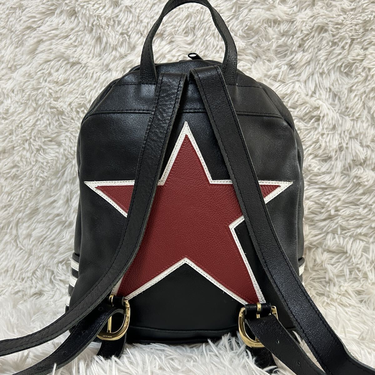 極美品/超希少/バックパック VANSON バンソン リュック 刺繍 バイカー ワンスター メンズ バイク レザー 本革 1円 USA製 黒 ブラック_画像3