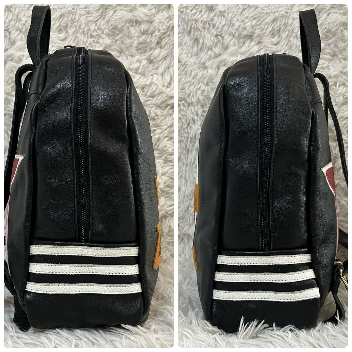 極美品/超希少/バックパック VANSON バンソン リュック 刺繍 バイカー ワンスター メンズ バイク レザー 本革 1円 USA製 黒 ブラック_画像4