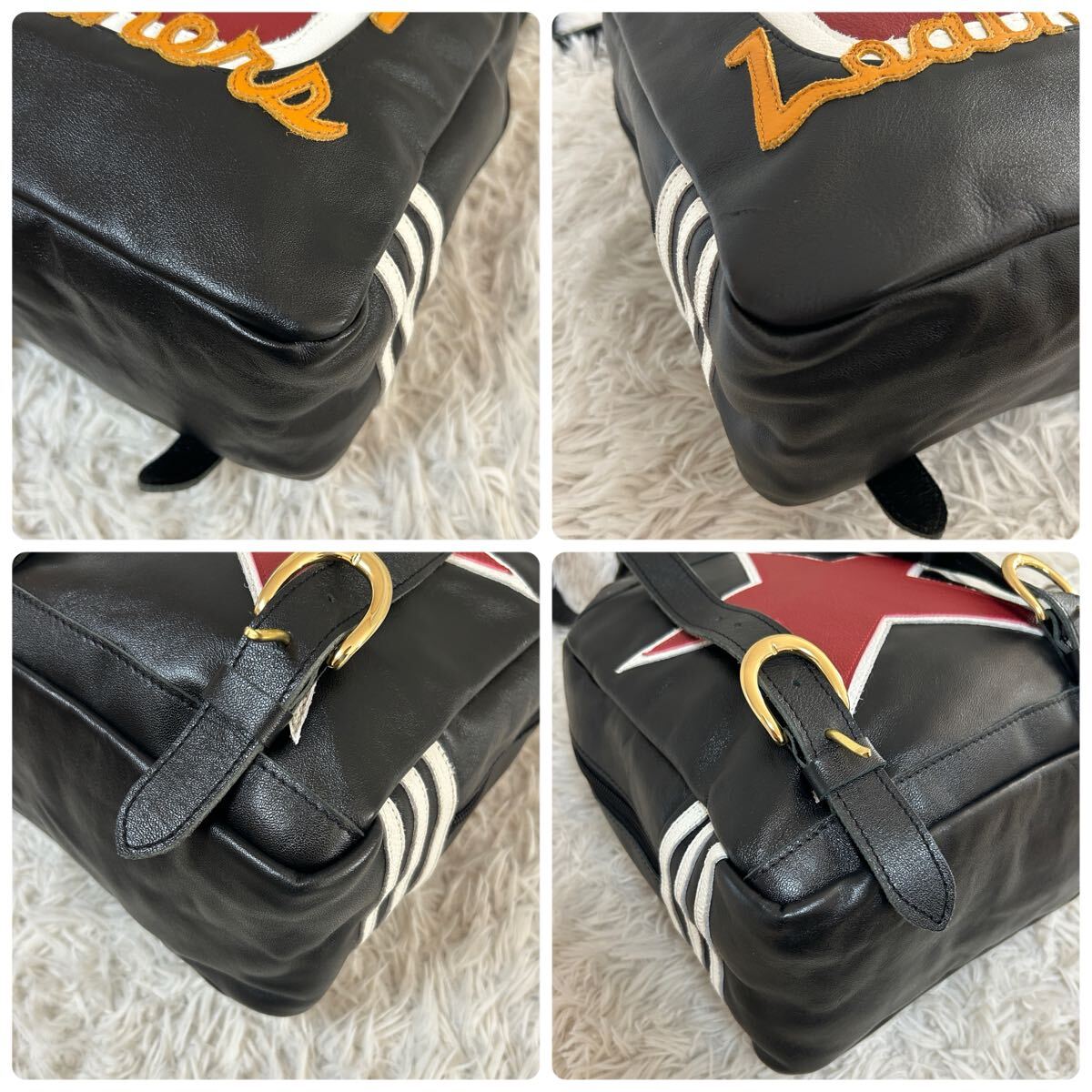 極美品/超希少/バックパック VANSON バンソン リュック 刺繍 バイカー ワンスター メンズ バイク レザー 本革 1円 USA製 黒 ブラック_画像7