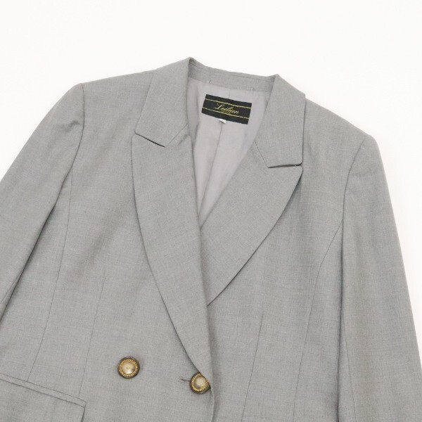 【KA730】美品◆Leilian レリアン ロロピアーナ社 ダブル ジャケット グレー 11_画像3