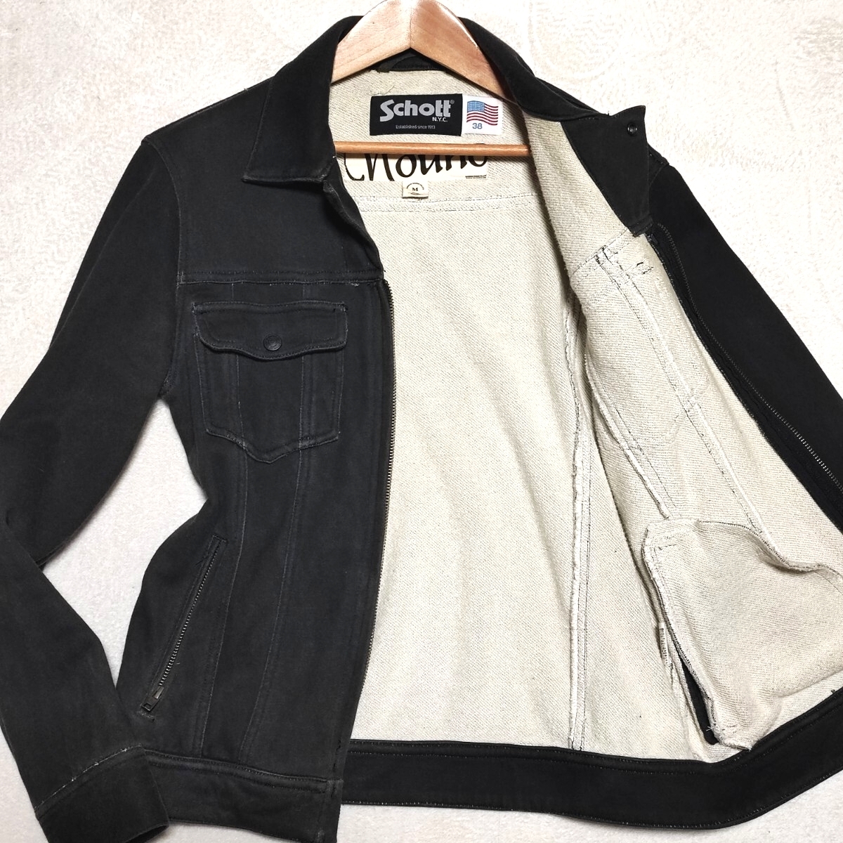 希少! L~М位 Schott ショット スウェットライダース ジャケット アウター wジップ 上着 ブルゾン ブラック メンズ 着心地◎ 秋 冬 日本製_画像1