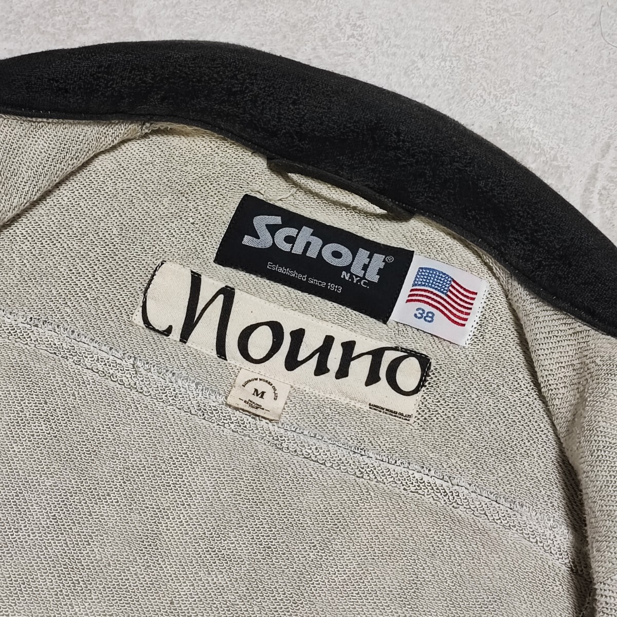 希少! L~М位 Schott ショット スウェットライダース ジャケット アウター wジップ 上着 ブルゾン ブラック メンズ 着心地◎ 秋 冬 日本製_画像6