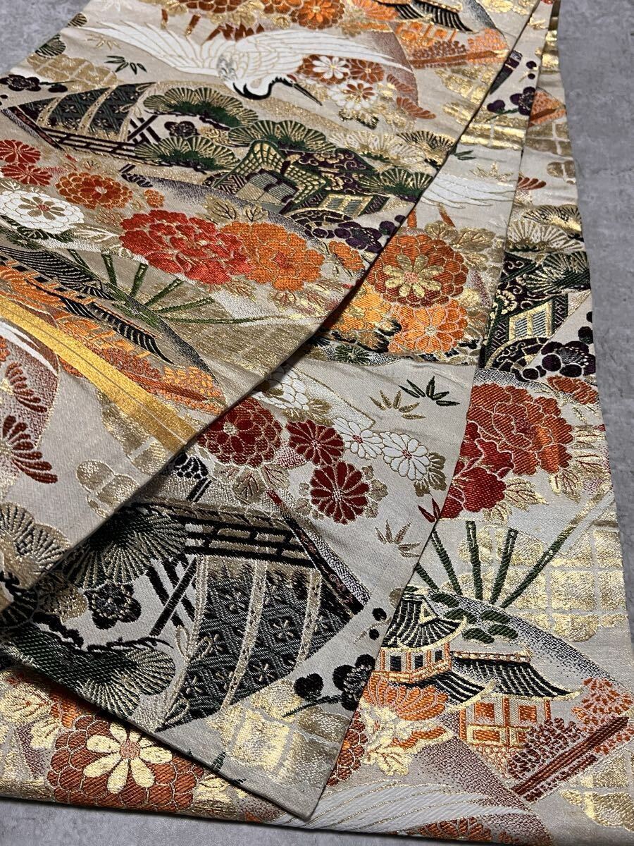  maru obi obi натуральный шелк двусторонний все через .. журавль тканый предмет античный кимоно 