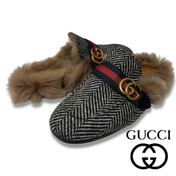 23 正規品 GUCCI グッチ シェブロン織り GGマーモント プリンスタウン ローファー シューズ シェリーライン メンズ イタリア製_画像1