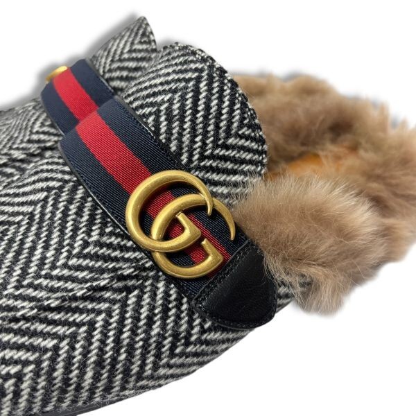 23 正規品 GUCCI グッチ シェブロン織り GGマーモント プリンスタウン ローファー シューズ シェリーライン メンズ イタリア製_画像8