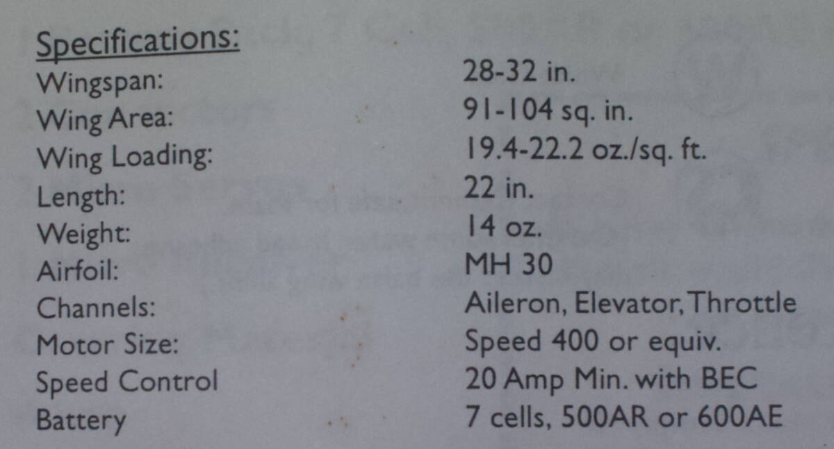 Diversity Model Aircraft社製 Electric powered R/C airplanes SKAT Motor Size: Speed400_画像3