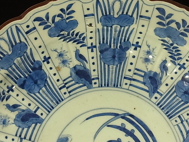 染付芙蓉手皿/幕末品　乾銘 35㎝　ヒビカケ無写真参照してください_画像3