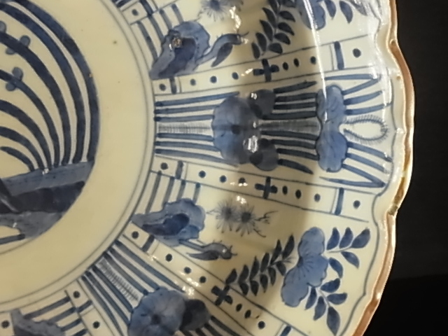 染付芙蓉手皿/幕末品　乾銘 35㎝　ヒビカケ無写真参照してください_画像5