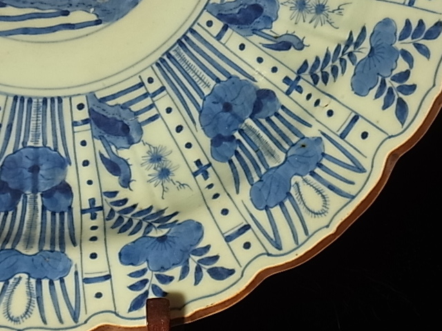 染付芙蓉手皿/幕末品　乾銘 35㎝　ヒビカケ無写真参照してください_画像6