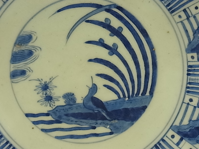 染付芙蓉手皿/幕末品　乾銘 35㎝　ヒビカケ無写真参照してください_画像7