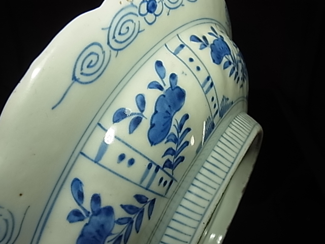 染付芙蓉手皿/幕末品　乾銘 35㎝　ヒビカケ無写真参照してください_画像10