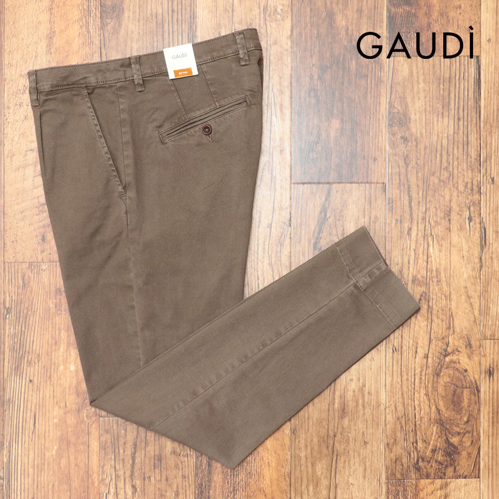1円/25AW/GAUDI/34インチ/ワンタックパンツ C521GU25005 マイクロチェック ストレッチ 今期 ガウディ 新品/茶色/ブラウン/mc402/_画像1