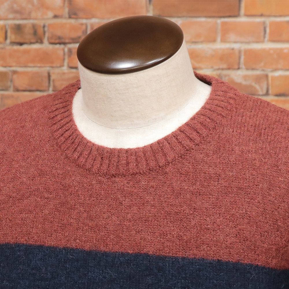 1円/秋冬/Nudie Jeans/Mサイズ/クルーネックニット HAMPUS ALPACA BLOCK STRIPE ボーダー アルパカ 新品/レッドブラウン×ネイビー/mf209/_画像2