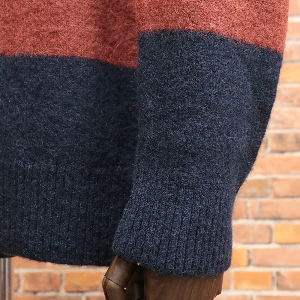 1円/秋冬/Nudie Jeans/Mサイズ/クルーネックニット HAMPUS ALPACA BLOCK STRIPE ボーダー アルパカ 新品/レッドブラウン×ネイビー/mf209/_画像3