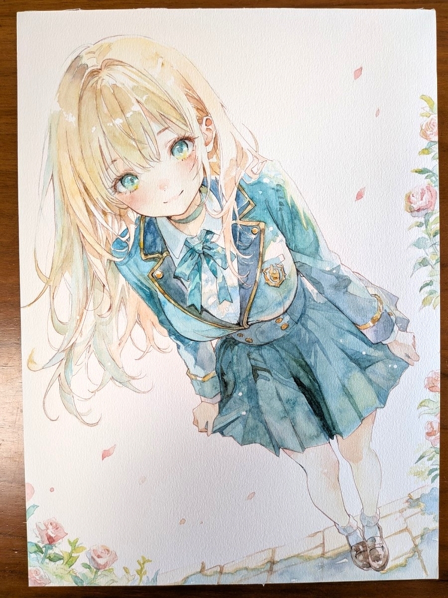 A4[ акварельная живопись ]*.. сразу видеть ...* исходная картина ручные иллюстрации оригинал симпатичный аналог девочка золотой .