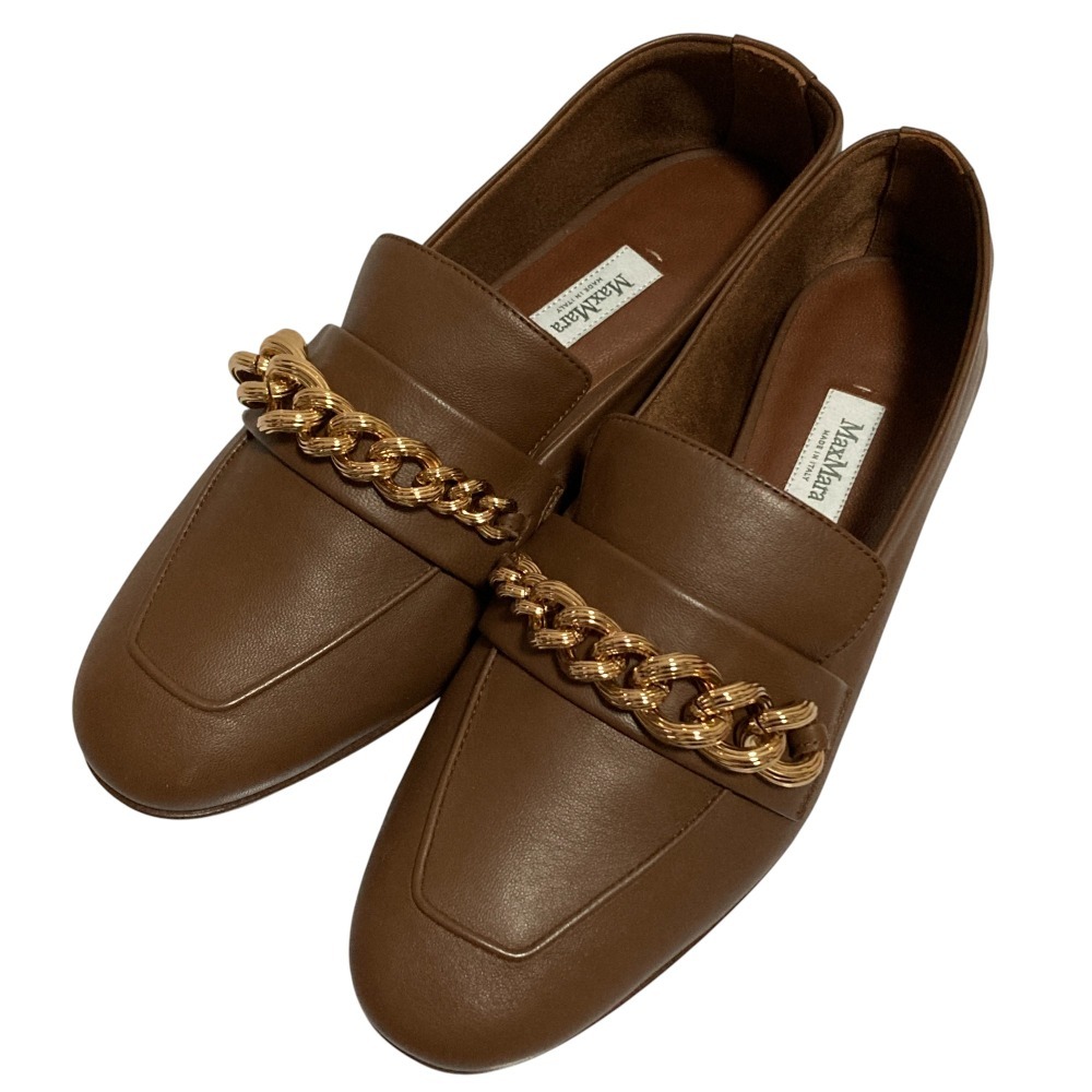  не использовался Max Mara Max Mara кожа цепь мокасины обувь Loafer размер 36.5 23.5cm соответствует Brown 