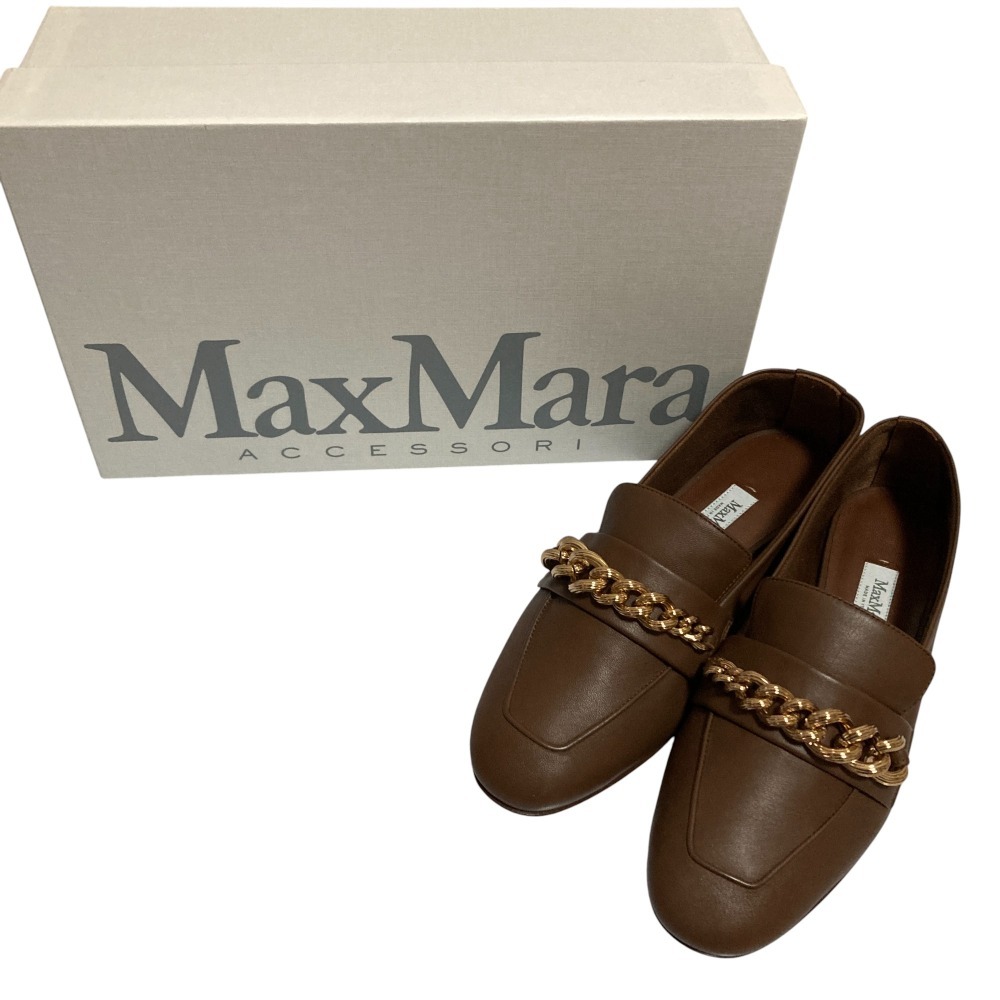  не использовался Max Mara Max Mara кожа цепь мокасины обувь Loafer размер 36.5 23.5cm соответствует Brown 