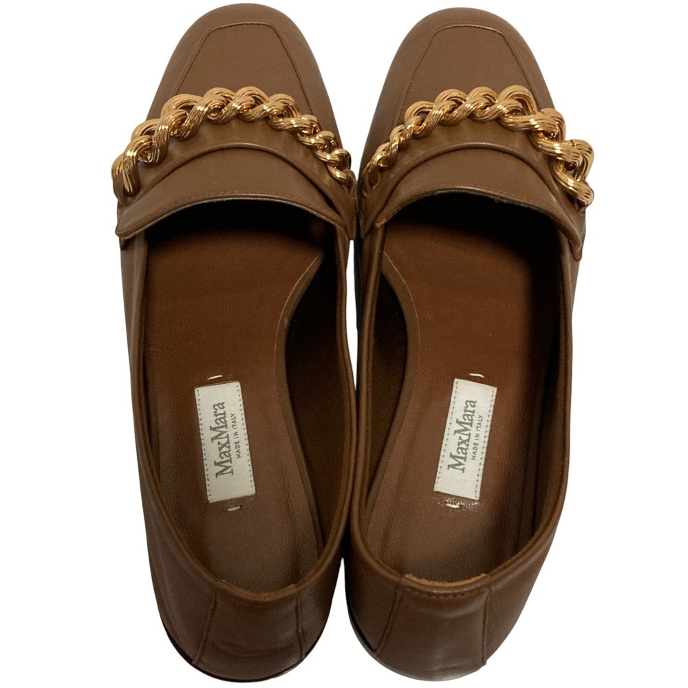  не использовался Max Mara Max Mara кожа цепь мокасины обувь Loafer размер 36.5 23.5cm соответствует Brown 