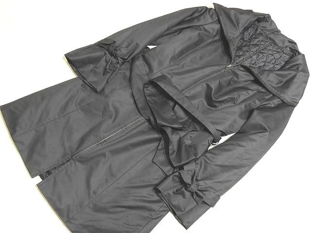 美品 C56 アナイ レディース 中綿入り コート ◆ サイズ38 ブラック ナイロン ジップアップ ベルト付き 袖リボン ANAYI ▼7K_画像1