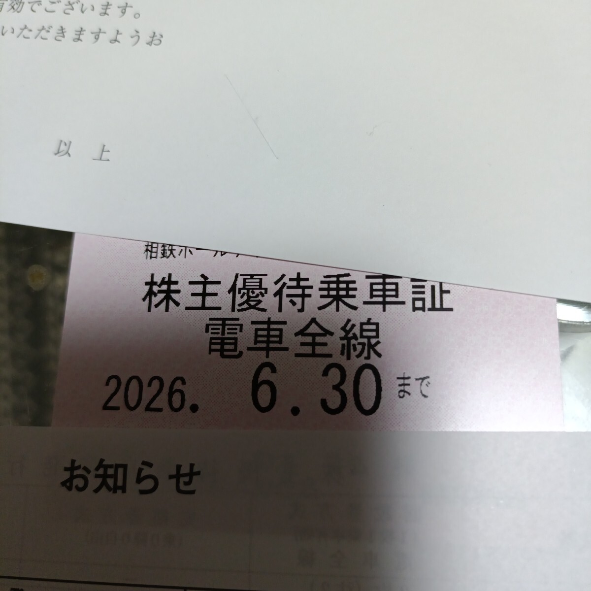相模鉄道　株主優待乗車証　定期タイプ　男_画像1