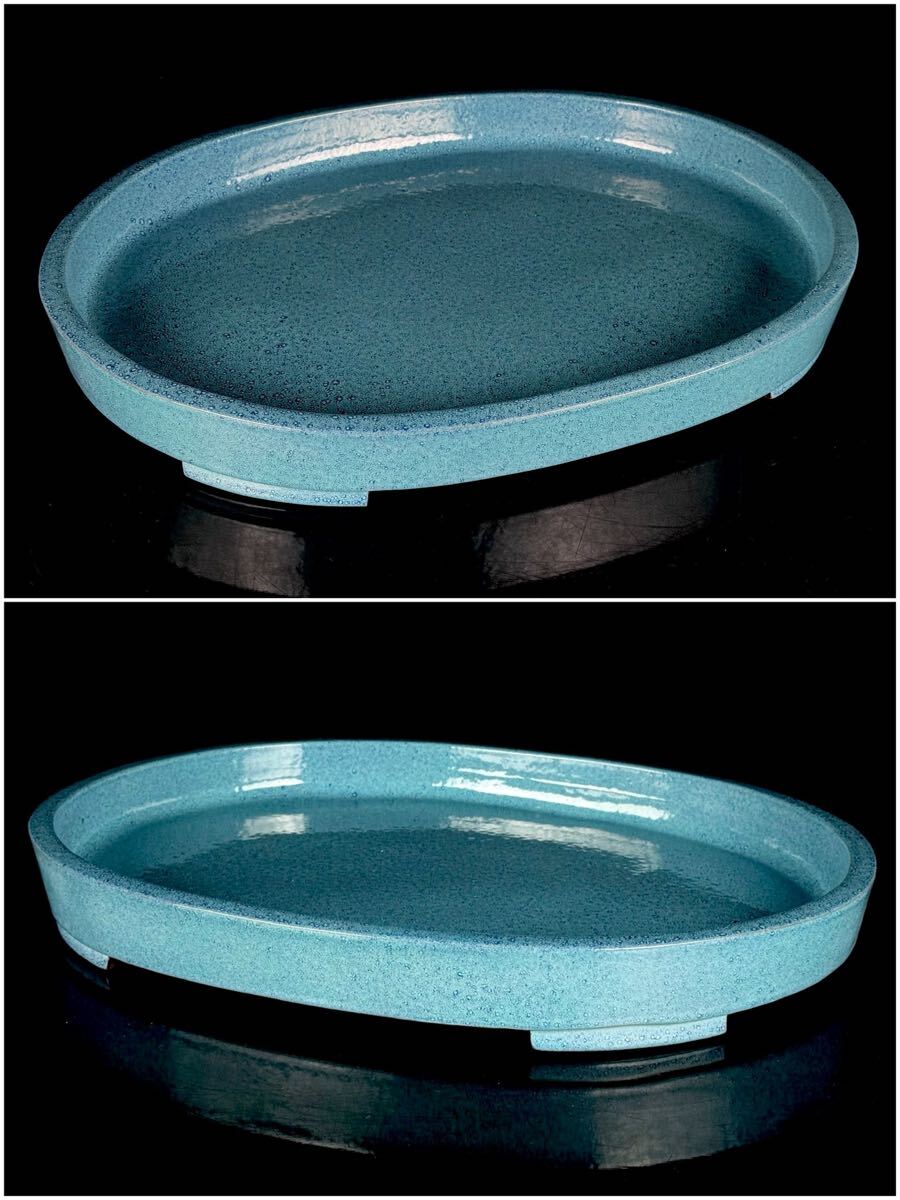 中国美術 唐物 海鼠釉 楕円水盤 盆栽鉢 朱泥 紫砂 中国古玩 時代品 【3b1116y1 2】_画像3